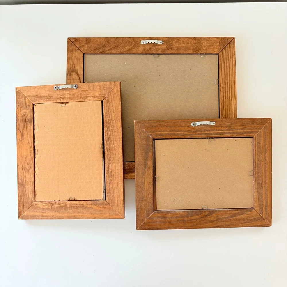 Vintage Solid Oak Picture Frames Set of 3 Honey Wood Gallery Wall Decor